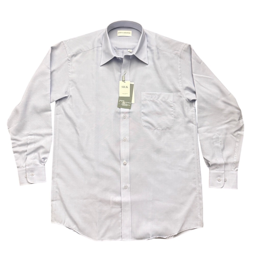 Paco‎ Rabanne Paris Silk Blend Button Up Shirt Light Blue Size 95 NWT Luxury